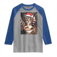 Funny Cat Ramen Selfie With Santa Christmas Raglan Shirt - Wonder Print Shop