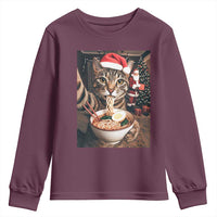 Funny Cat Ramen Selfie With Santa Christmas Youth Sweatshirt - Wonder Print Shop
