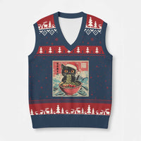 Cat Ramen Xmas V-Neck Knit Sweater Vest Japanese Kawaii Retro Cats Manga - Wonder Print Shop
