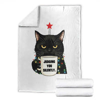 Funny Black Cat Christmas Throw Blanket Judging You Silently - Wonder Print Shop