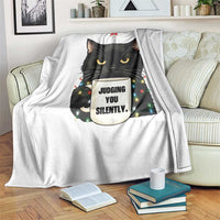 Funny Black Cat Christmas Throw Blanket Judging You Silently - Wonder Print Shop