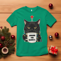 Funny Black Cat Christmas T Shirt Judging You Silently - Wonder Print Shop