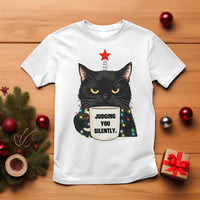 Funny Black Cat Christmas T Shirt Judging You Silently - Wonder Print Shop