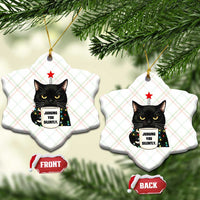 Funny Black Cat Christmas Ceramic Ornament Judging You Silently - Wonder Print Shop