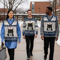 Funny Black Cat Xmas V-Neck Knit Sweater Vest Judging You Silently - Wonder Print Shop