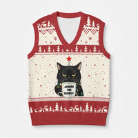 Funny Black Cat Xmas V-Neck Knit Sweater Vest Judging You Silently - Wonder Print Shop