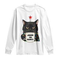 Funny Black Cat Christmas Long Sleeve Shirt Judging You Silently - Wonder Print Shop