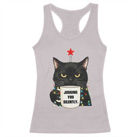 Funny Black Cat Christmas Racerback Tank Top Judging You Silently - Wonder Print Shop