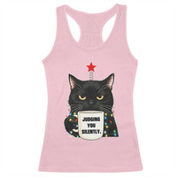 Funny Black Cat Christmas Racerback Tank Top Judging You Silently - Wonder Print Shop