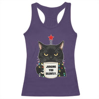 Funny Black Cat Christmas Racerback Tank Top Judging You Silently - Wonder Print Shop