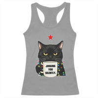 Funny Black Cat Christmas Racerback Tank Top Judging You Silently - Wonder Print Shop