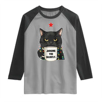 Funny Black Cat Christmas Raglan Shirt Judging You Silently - Wonder Print Shop