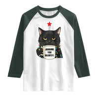 Funny Black Cat Christmas Raglan Shirt Judging You Silently - Wonder Print Shop