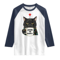 Funny Black Cat Christmas Raglan Shirt Judging You Silently - Wonder Print Shop