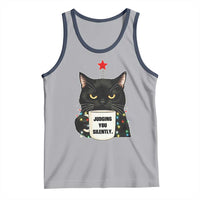 Funny Black Cat Christmas Tank Top Judging You Silently - Wonder Print Shop