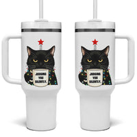 Funny Black Cat Christmas Tumbler With Handle Judging You Silently - Wonder Print Shop