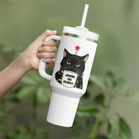 Funny Black Cat Christmas Tumbler With Handle Judging You Silently - Wonder Print Shop