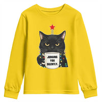 Funny Black Cat Christmas Youth Sweatshirt Judging You Silently - Wonder Print Shop