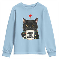 Funny Black Cat Christmas Youth Sweatshirt Judging You Silently - Wonder Print Shop