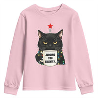 Funny Black Cat Christmas Youth Sweatshirt Judging You Silently - Wonder Print Shop