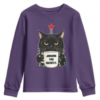 Funny Black Cat Christmas Youth Sweatshirt Judging You Silently - Wonder Print Shop