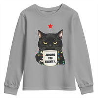 Funny Black Cat Christmas Youth Sweatshirt Judging You Silently - Wonder Print Shop