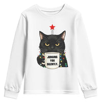 Funny Black Cat Christmas Youth Sweatshirt Judging You Silently - Wonder Print Shop