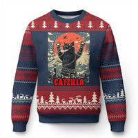 Catzilla Xmas Ugly Christmas Sweater Japanese Cat Lover Kitty - Wonder Print Shop