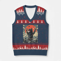 Catzilla Xmas V-Neck Knit Sweater Vest Japanese Cat Lover Kitty - Wonder Print Shop