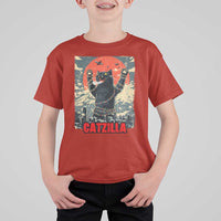 Catzilla Christmas T Shirt For Kid Japanese Cat Lover Kitty - Wonder Print Shop