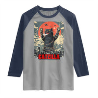 Catzilla Christmas Raglan Shirt Japanese Cat Lover Kitty - Wonder Print Shop