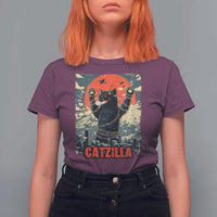 Catzilla Christmas T Shirt For Women Japanese Cat Lover Kitty - Wonder Print Shop