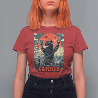 Catzilla Christmas T Shirt For Women Japanese Cat Lover Kitty - Wonder Print Shop