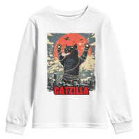 Catzilla Christmas Youth Sweatshirt Japanese Cat Lover Kitty - Wonder Print Shop