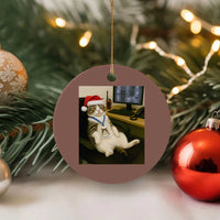 Funny Cat Christmas Ceramic Ornament Night Time Security Guard - Wonder Print Shop