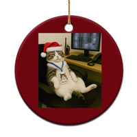 Funny Cat Christmas Ceramic Ornament Night Time Security Guard - Wonder Print Shop