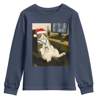 Funny Cat Christmas Youth Sweatshirt Night Time Security Guard - Wonder Print Shop