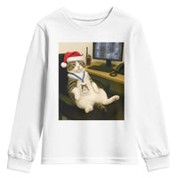 Funny Cat Christmas Youth Sweatshirt Night Time Security Guard - Wonder Print Shop