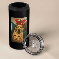 Funny Cat With Dog Selfie Christmas 4 in 1 Can Cooler Tumbler Pet Lover Xmas Gift - Wonder Print Shop