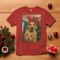Funny Cat With Dog Selfie Christmas T Shirt Pet Lover Xmas Gift - Wonder Print Shop