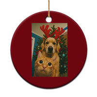 Funny Cat With Dog Selfie Christmas Ceramic Ornament Pet Lover Xmas Gift - Wonder Print Shop