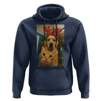 Funny Cat With Dog Selfie Christmas Hoodie Pet Lover Xmas Gift - Wonder Print Shop