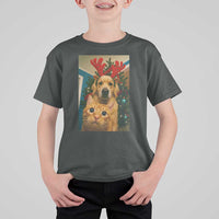 Funny Cat With Dog Selfie Christmas T Shirt For Kid Pet Lover Xmas Gift - Wonder Print Shop