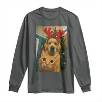 Funny Cat With Dog Selfie Christmas Long Sleeve Shirt Pet Lover Xmas Gift - Wonder Print Shop