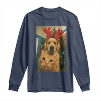 Funny Cat With Dog Selfie Christmas Long Sleeve Shirt Pet Lover Xmas Gift - Wonder Print Shop