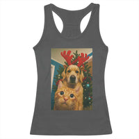 Funny Cat With Dog Selfie Christmas Racerback Tank Top Pet Lover Xmas Gift - Wonder Print Shop