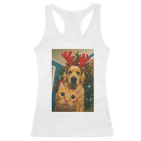 Funny Cat With Dog Selfie Christmas Racerback Tank Top Pet Lover Xmas Gift - Wonder Print Shop