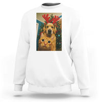 Funny Cat With Dog Selfie Christmas Sweatshirt Pet Lover Xmas Gift - Wonder Print Shop