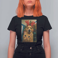 Funny Cat With Dog Selfie Christmas T Shirt For Women Pet Lover Xmas Gift - Wonder Print Shop
