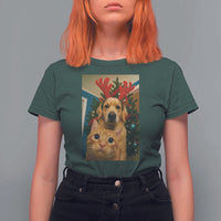 Funny Cat With Dog Selfie Christmas T Shirt For Women Pet Lover Xmas Gift - Wonder Print Shop